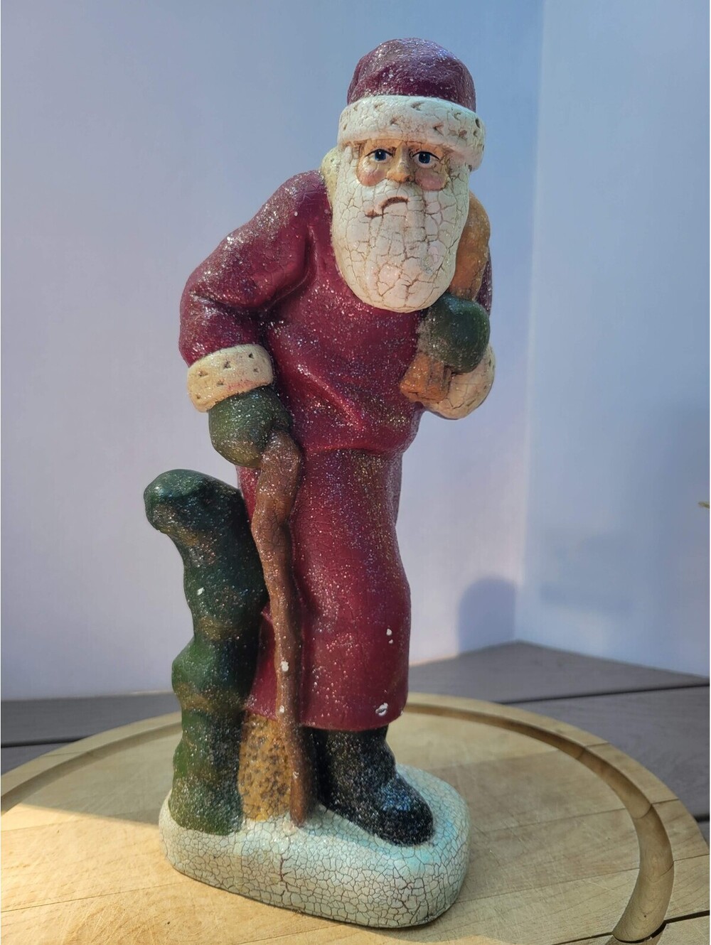 Large Red Woodland Santa Claus Figurine Walking Stick Christmas Holiday Decor